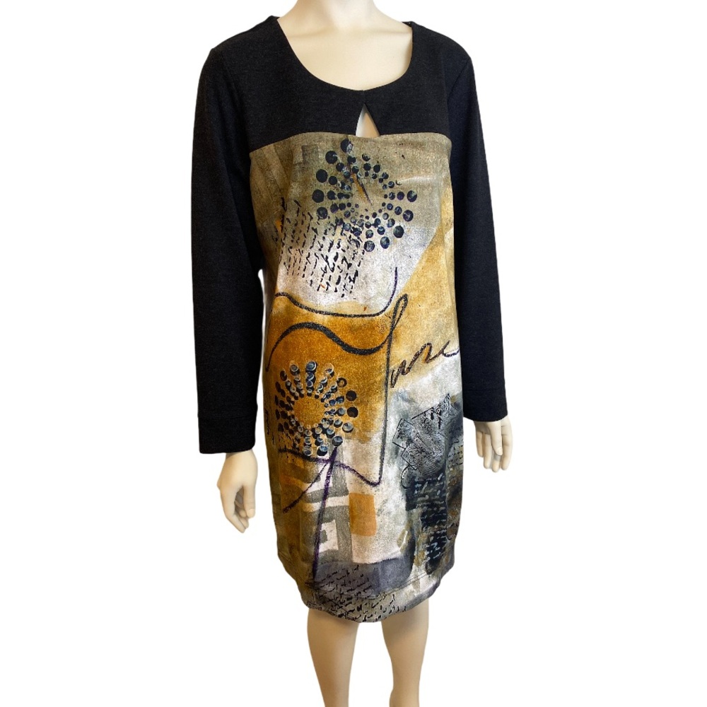 DOLCEZZA Simply Art Black Gold Knit Dress XXL NWT